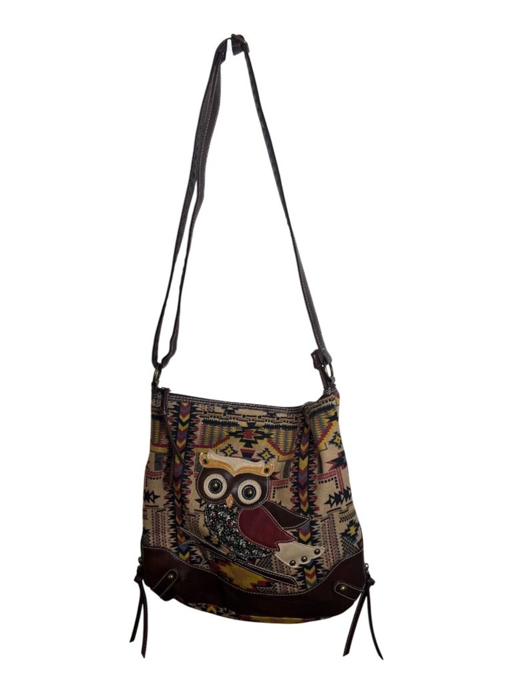 Aztec Patchwork Owl Crossbody Tote